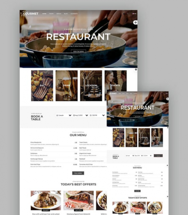 Desain minimalis dengan tata letak sederhana dan fokus pada gambar makanan